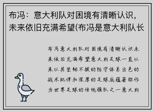 布冯：意大利队对困境有清晰认识，未来依旧充满希望(布冯是意大利队长吗)