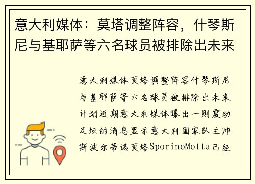 意大利媒体：莫塔调整阵容，什琴斯尼与基耶萨等六名球员被排除出未来计划